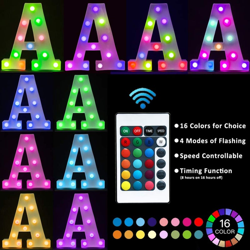 Pooqla Colorful Marquee Letters LED Light Up Letters with Remote, Party Birthday Letter with Lights Decorations for Classroom Room Dorm Home - Multicolor Letter O - Image 3